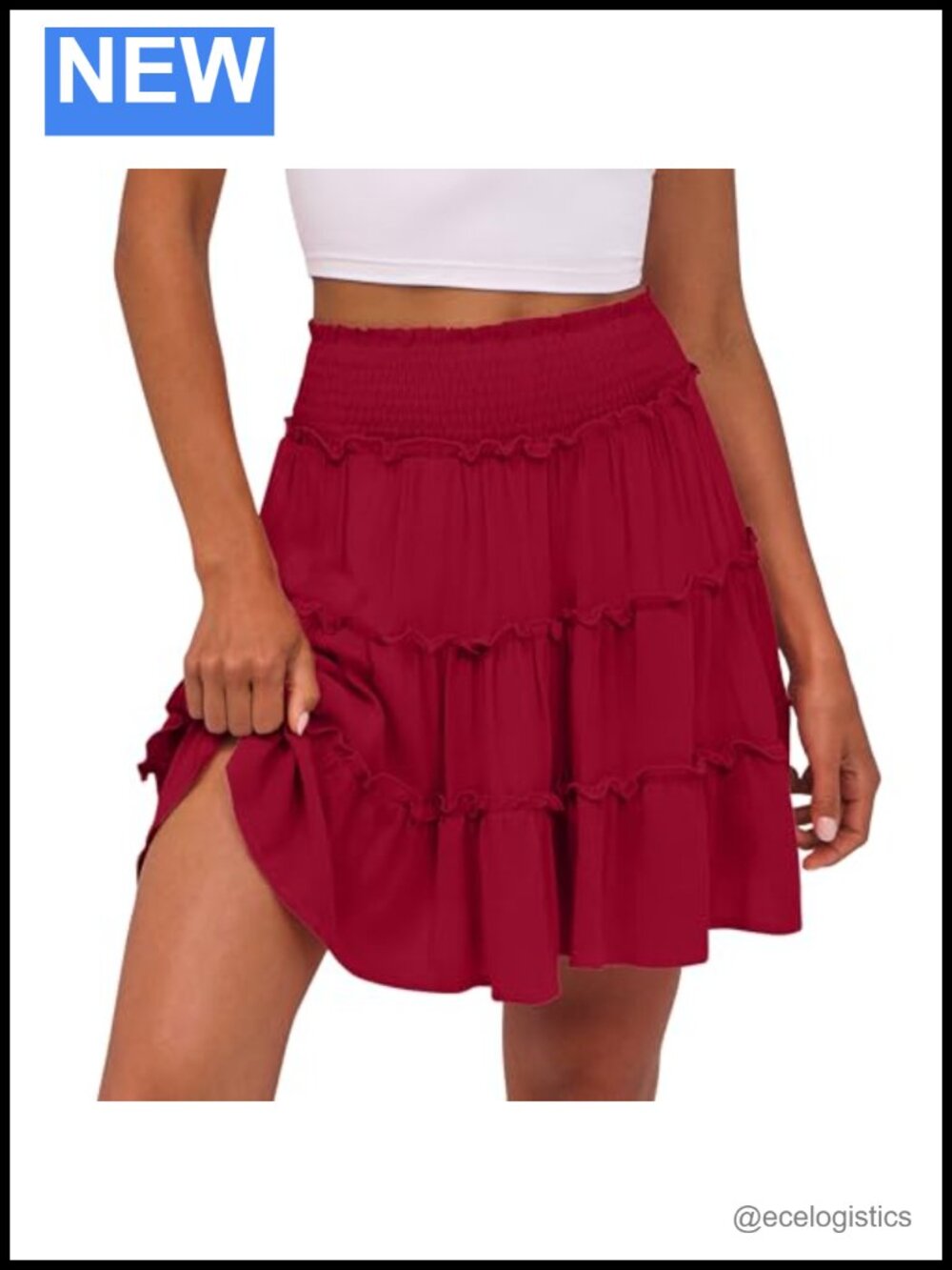 Womens Flowy Tiered Mini Skort with Built-in Shorts 100% Rayon Elastic High
